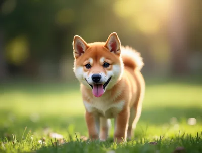 Adorable Shiba Inu Puppy Standing In A Sunny Park