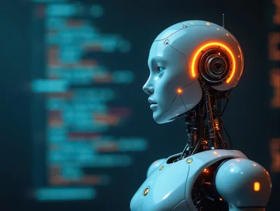 Futuristic Android Robot Head Profile With Glowing Orange Details