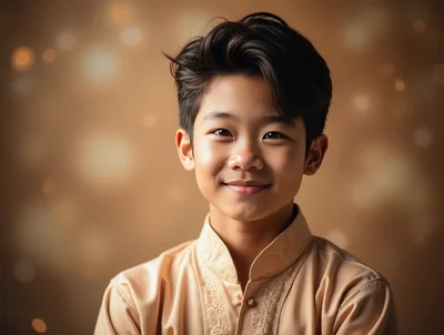 Portrait Of A Young Asian Boy In Traditional Attire