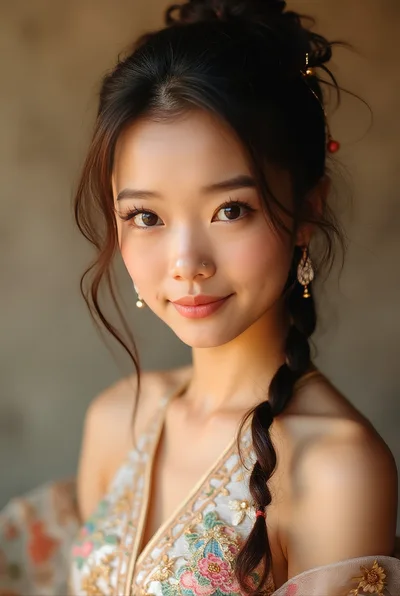 Portrait Of A Young Asian Woman In Traditional Attire