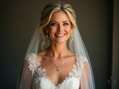 Portrait Of A Beautiful Blonde Bride In Wedding Dress