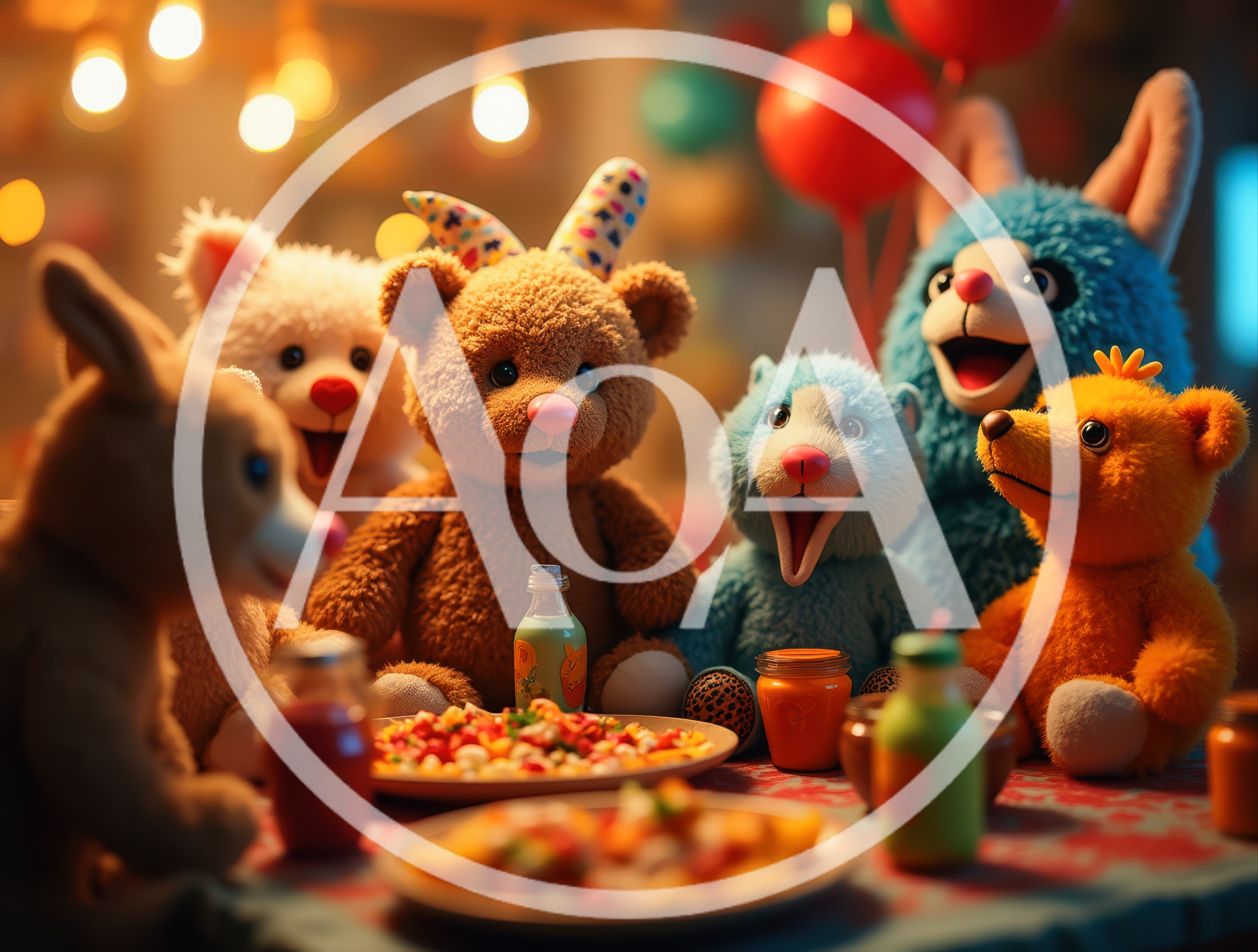 Stuffed Animal Friends Having A Festive Party
