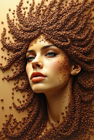 Surreal Portrait Of A Woman With Coffee Bean Hair