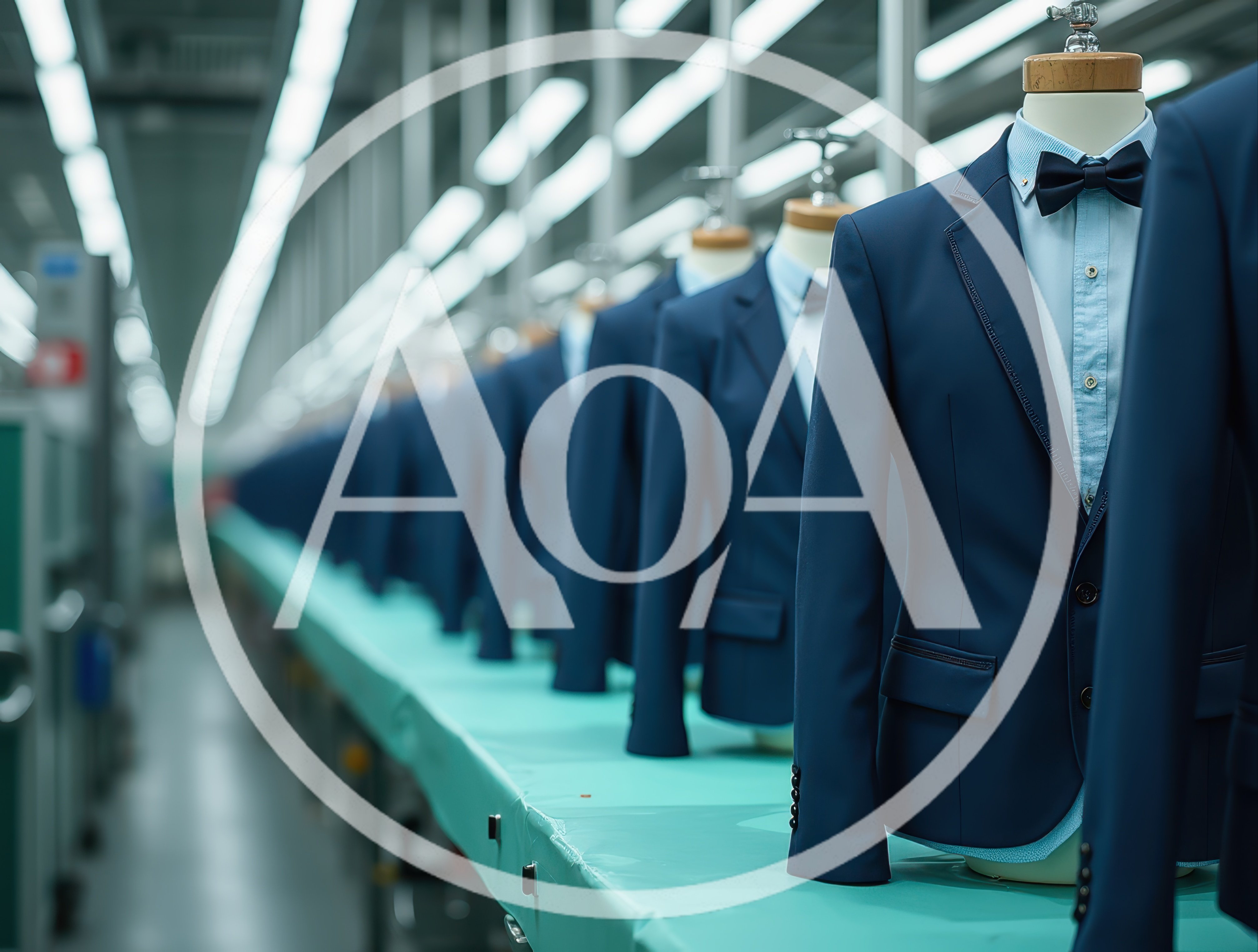 Rows Of Formal Suits On Mannequins In Clothing Factory
