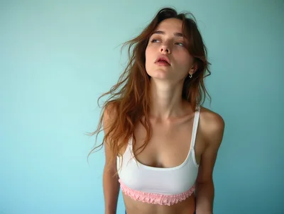 Young Woman Posing Against A Light Blue Background