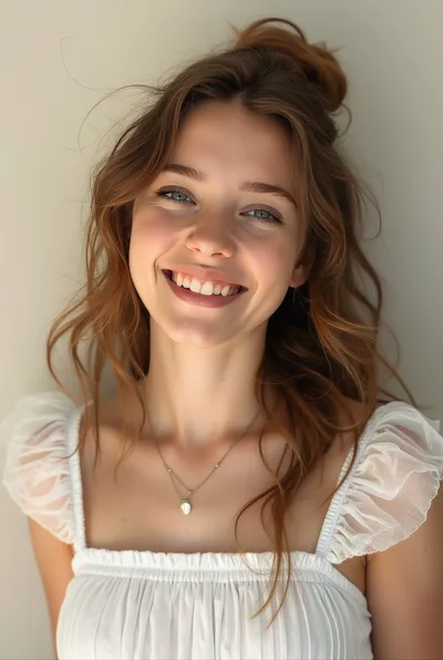 Portrait Of A Smiling Young Woman In White Dress