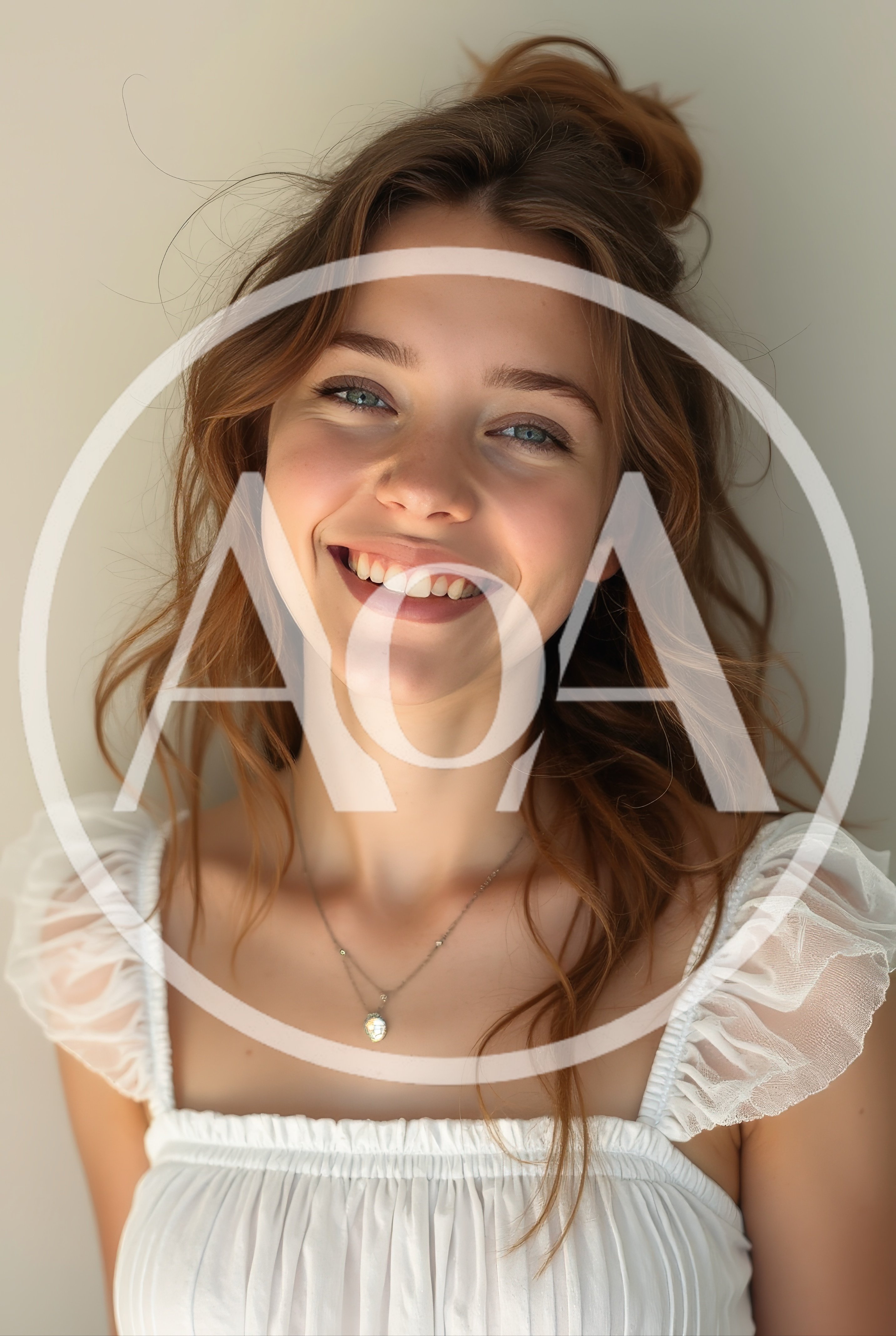 Portrait Of A Smiling Young Woman In White Dress
