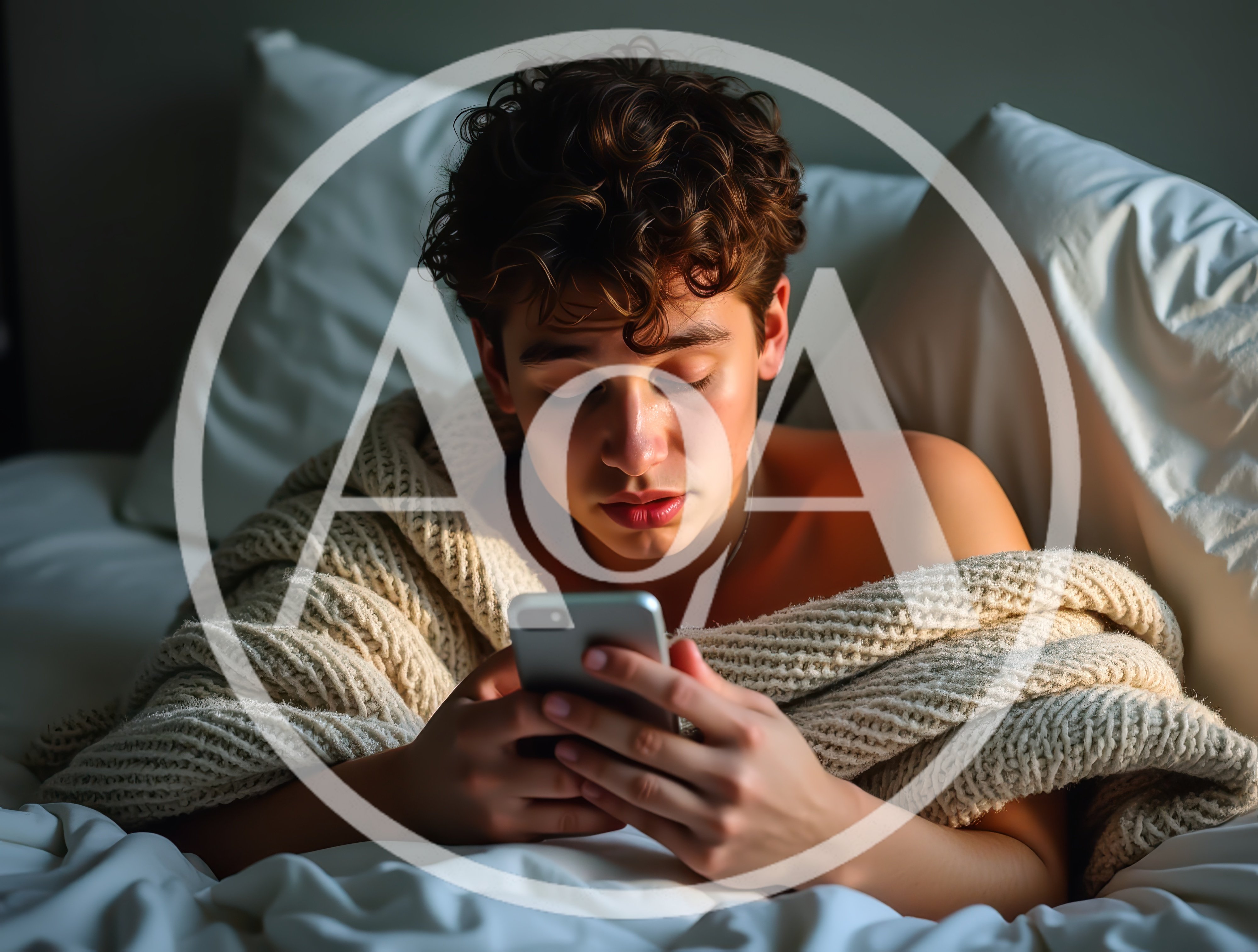Young Man Using Smartphone While Lying In Bed