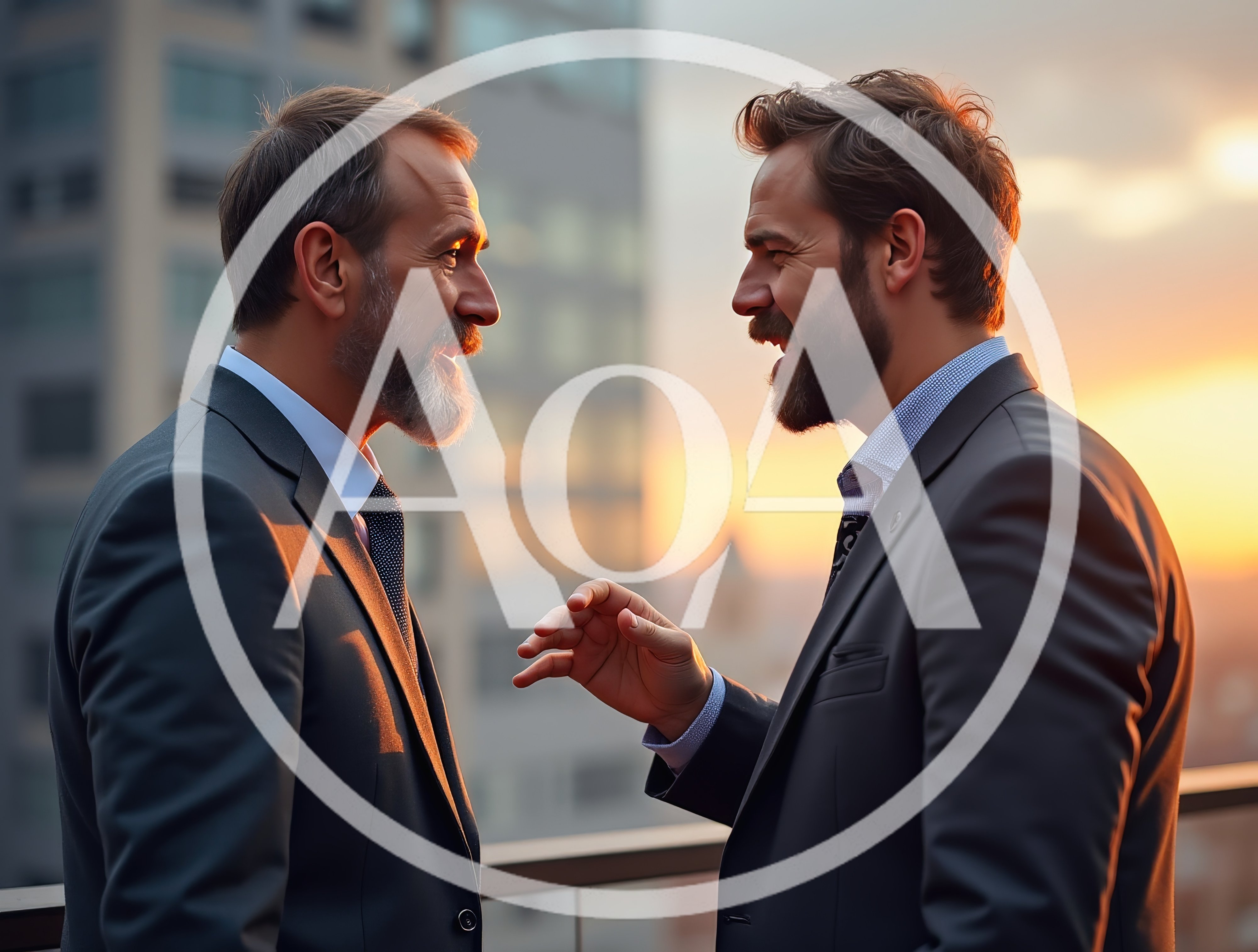 Two Businessmen Discussing Strategy On A Rooftop Terrace
