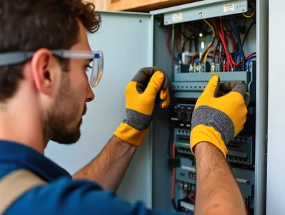 Electrician Working On Industrial Electrical Control Panel