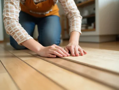 Person Installing Laminate Flooring In A Home