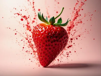 Fresh Strawberry With Dynamic Red Juice Splash