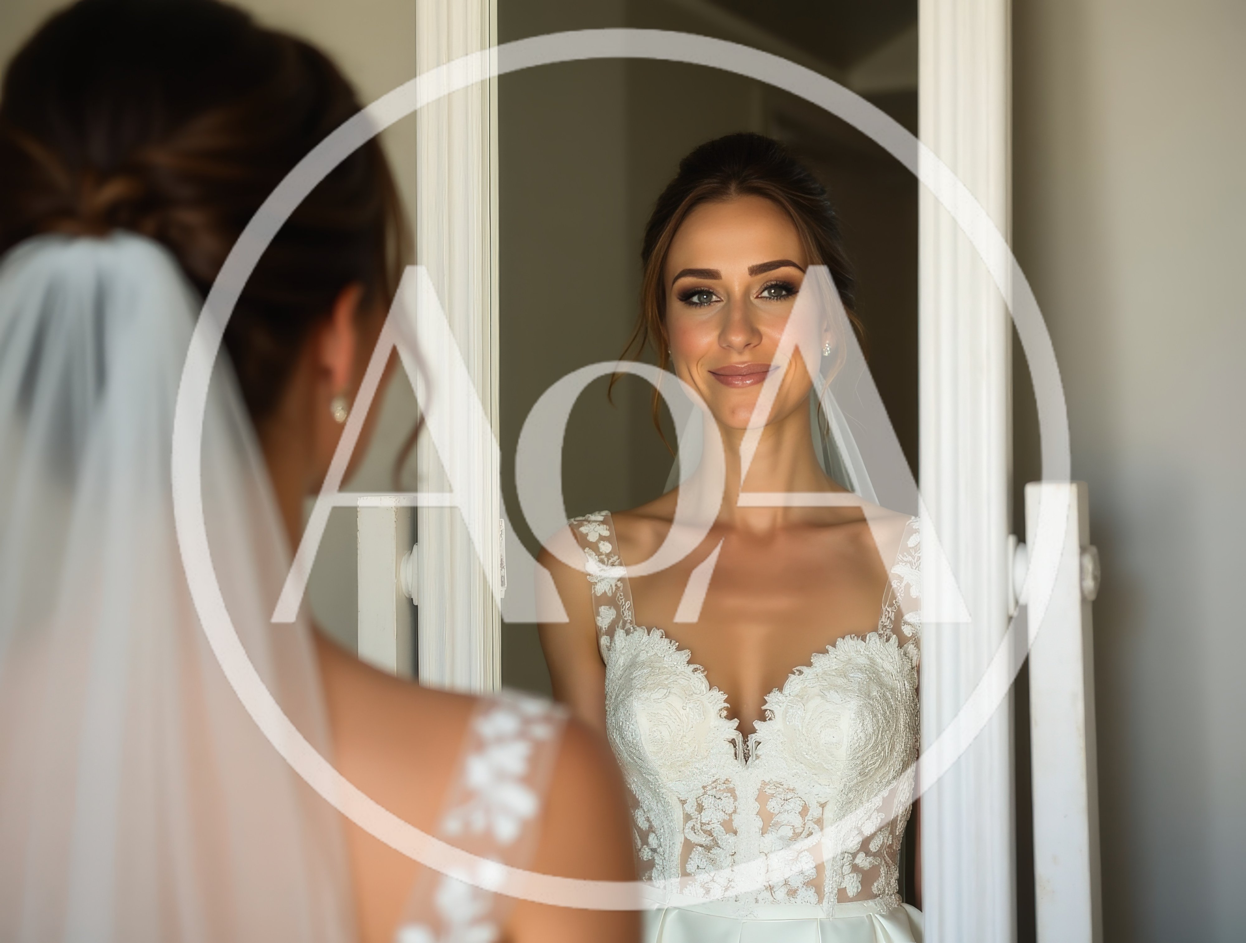 Bride Looking At Her Reflection In A Mirror