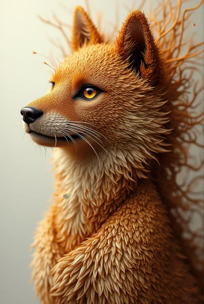 Stylized Fox Portrait With Intricate Fur Texture