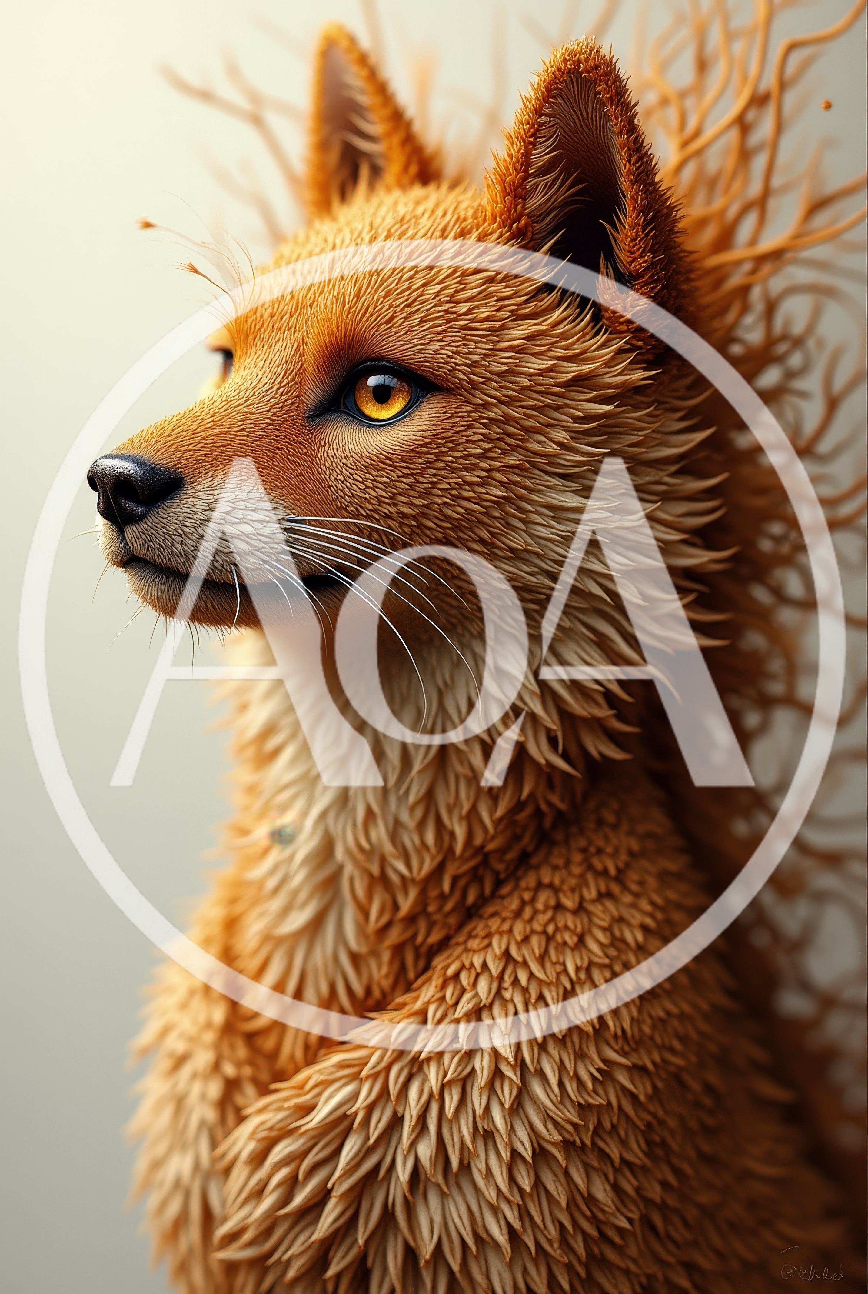 Stylized Fox Portrait With Intricate Fur Texture