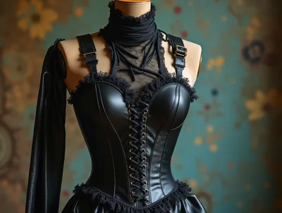 Gothic Leather Corset Displayed On A Tailor Mannequin