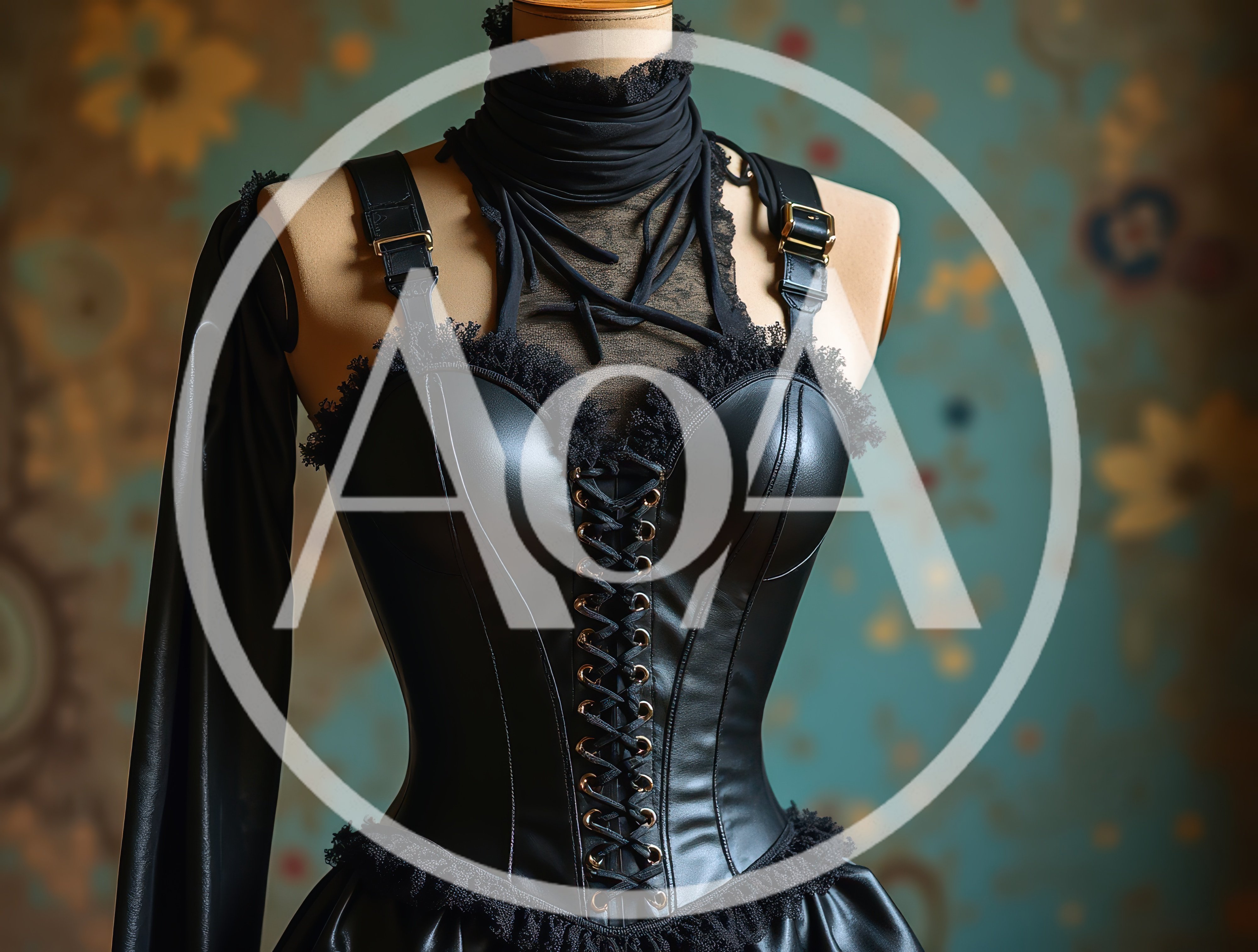 Gothic Leather Corset Displayed On A Tailor Mannequin