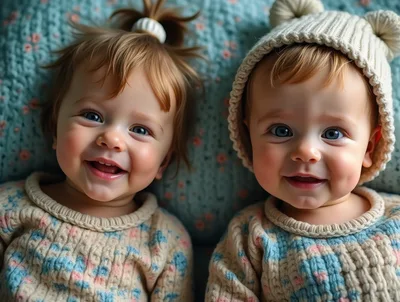 Two Adorable Twin Babies Smiling Together