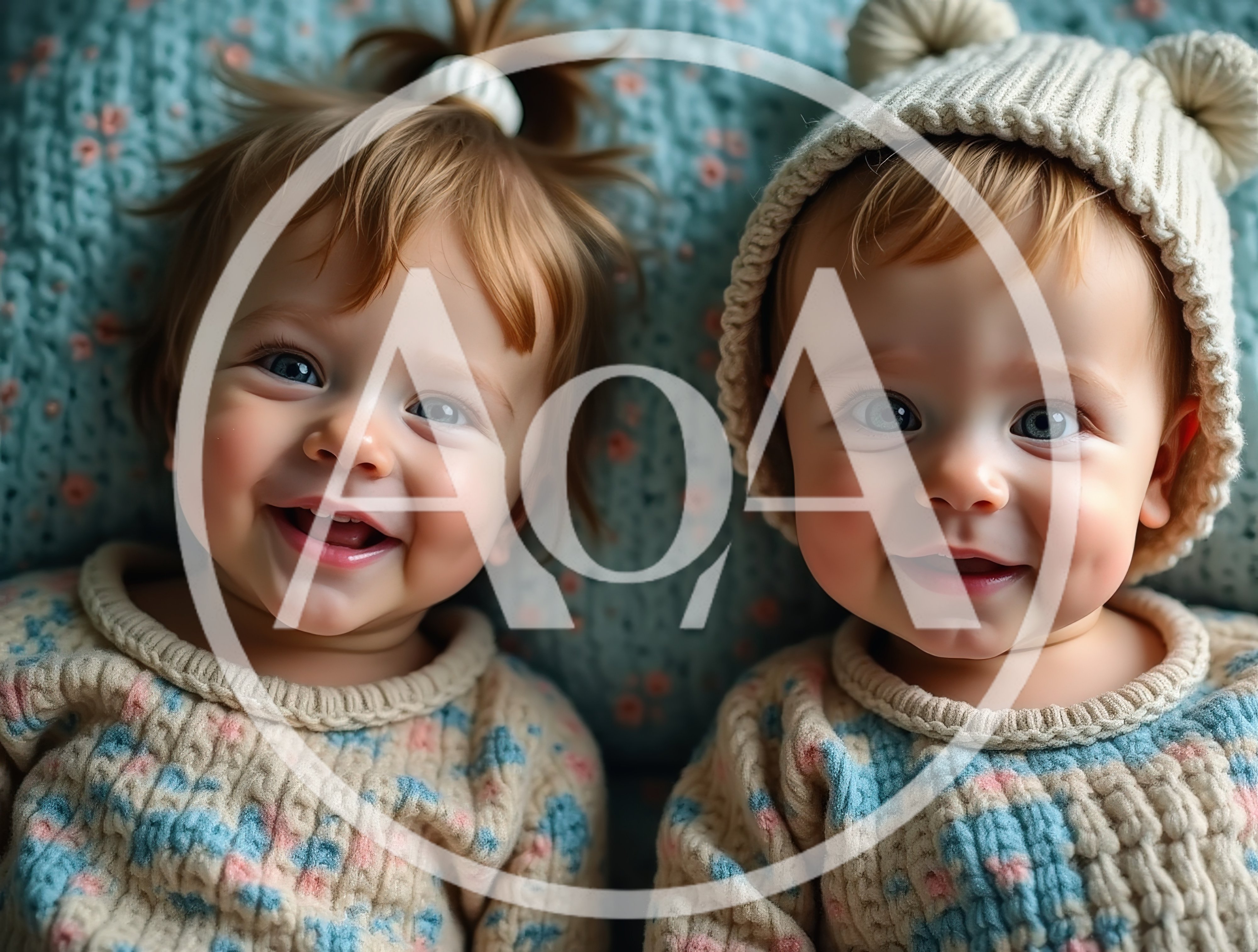 Two Adorable Twin Babies Smiling Together