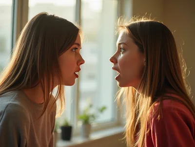 Two Young Women Having An Intense Argument