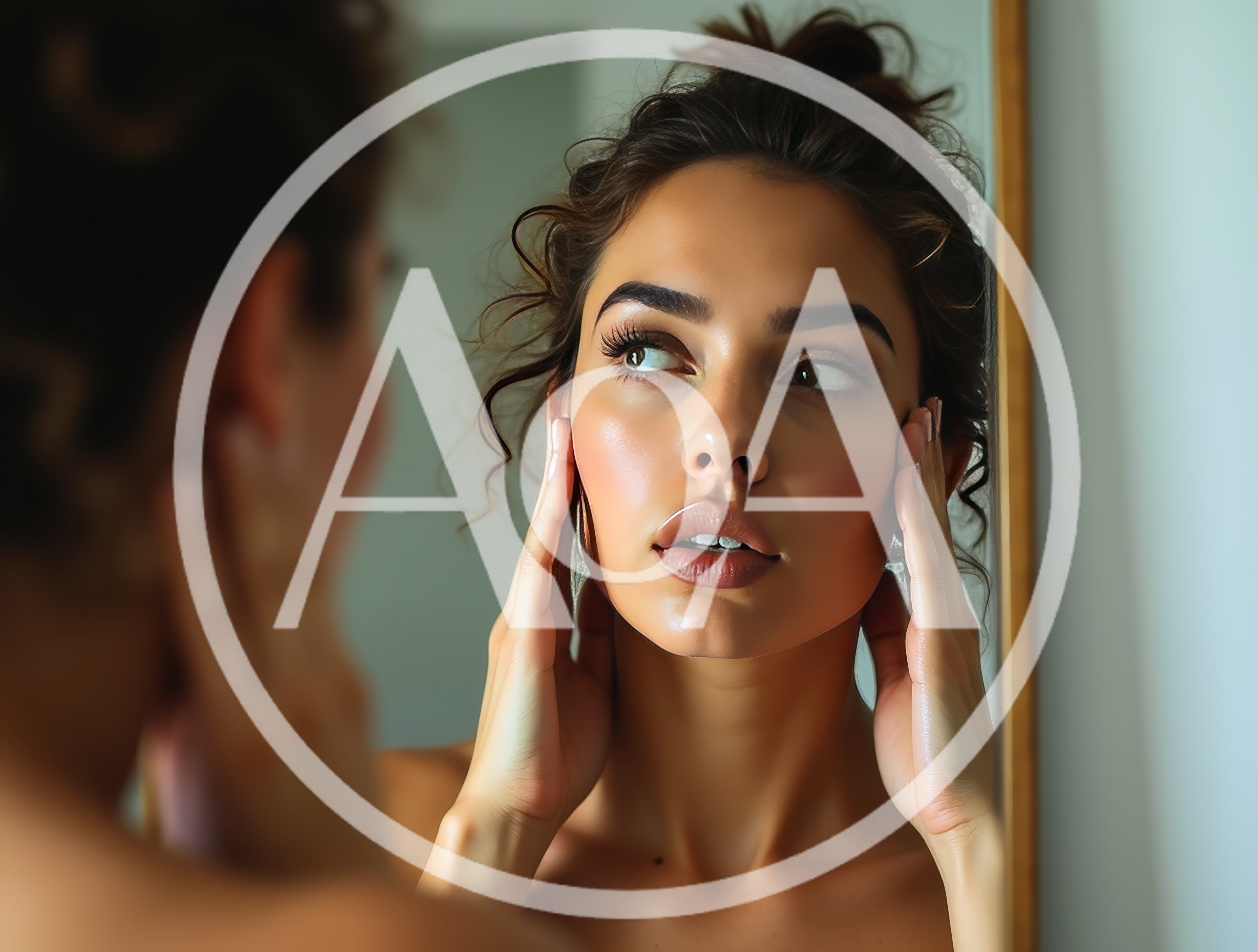 Young Woman Applying Skincare Product In Mirror