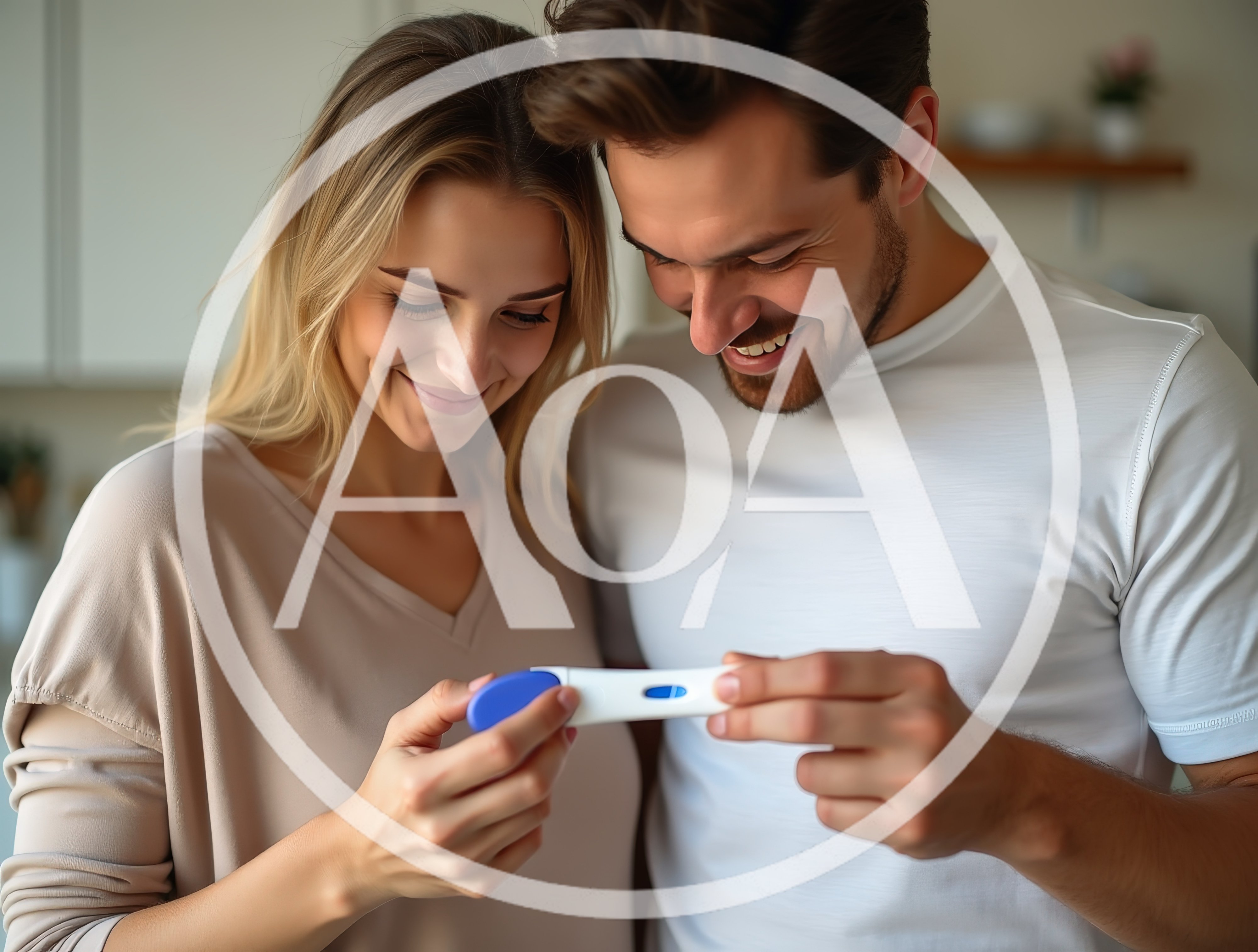 Happy Couple Looking At A Positive Pregnancy Test