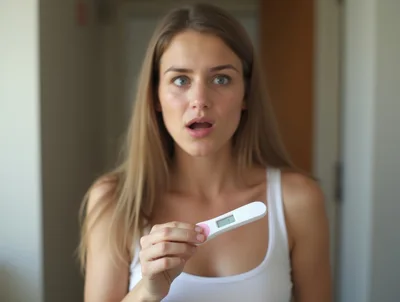 Young Woman Reacting To Positive Pregnancy Test Result