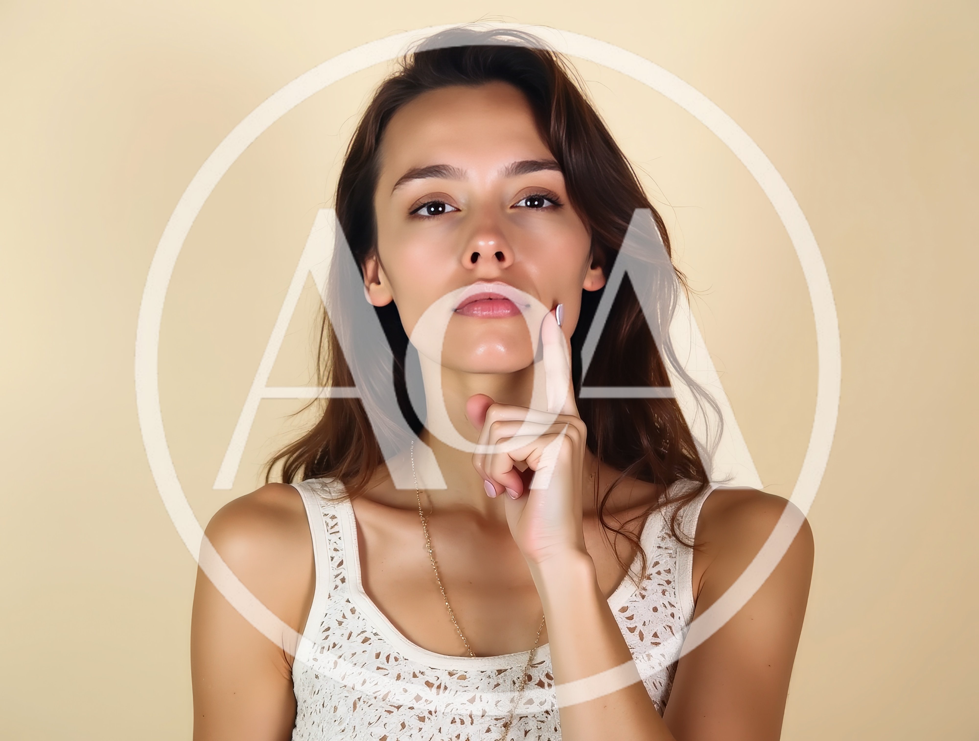 Young Woman Touching Her Chin In Thoughtful Pose