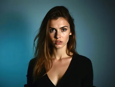 Portrait Of A Young Woman With Intense Gaze