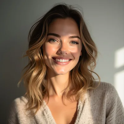 Portrait Of A Smiling Young Woman With Wavy Hair