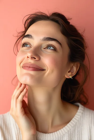 Portrait Of A Smiling Young Woman Looking Upwards