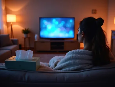 Woman Watching Television In A Cozy Living Room