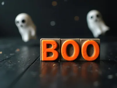 Halloween Boo Wooden Blocks With Ghost Figurines