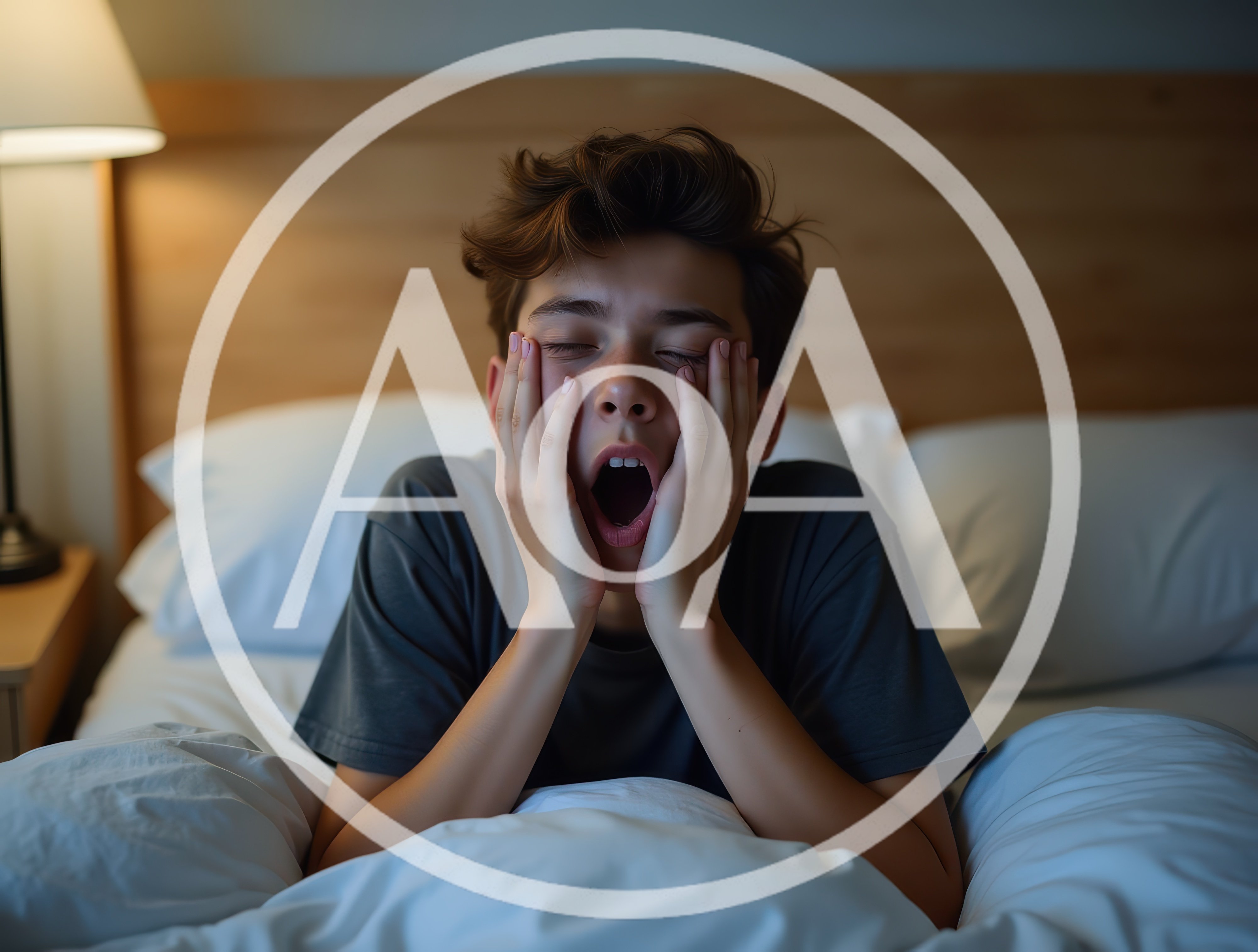Young Man Yawning While Lying In Bed