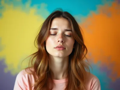 Young Woman With Closed Eyes Against Colorful Background