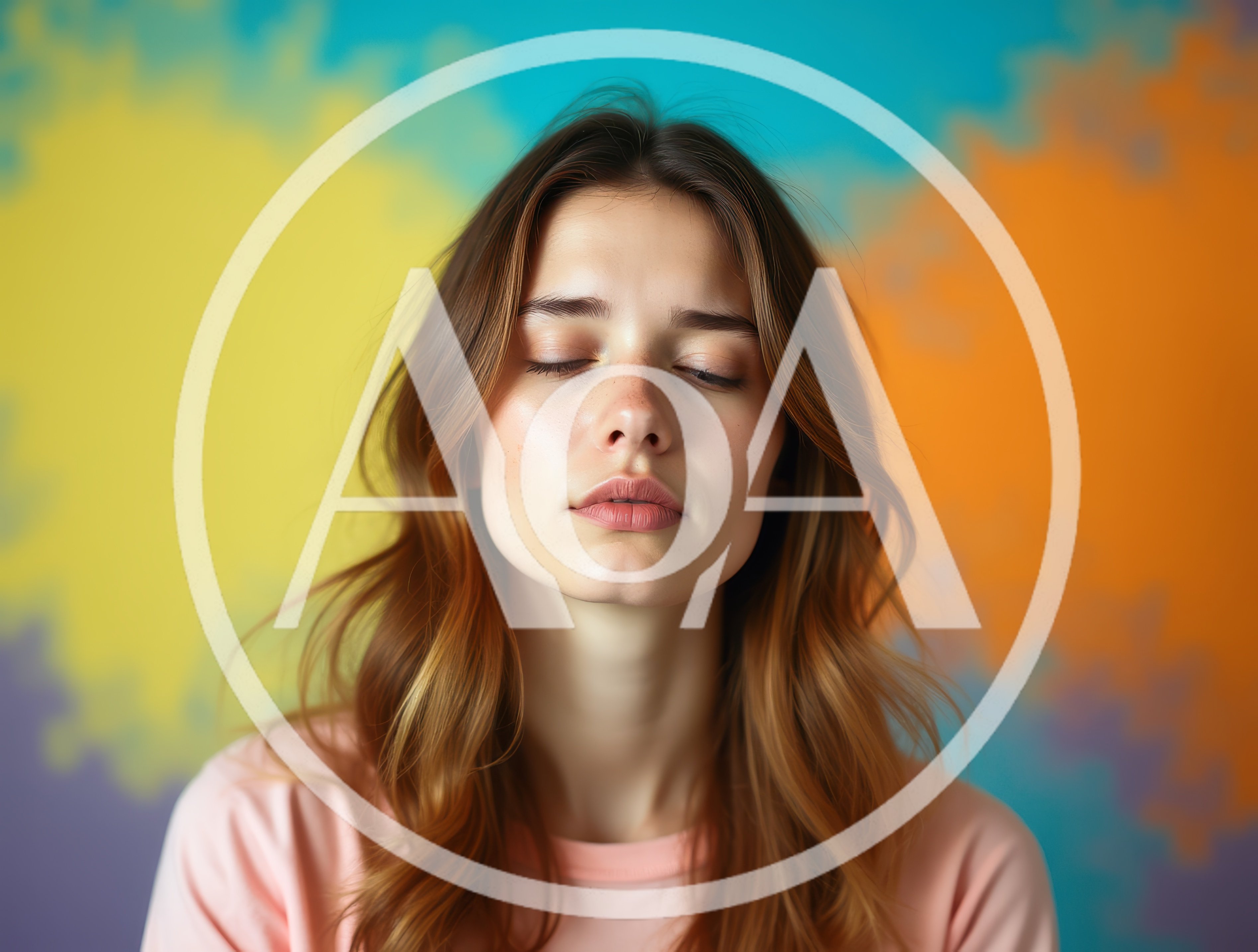 Young Woman With Closed Eyes Against Colorful Background