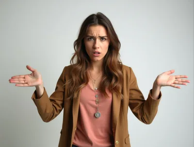 Confused Young Woman Shrugging Shoulders In Studio