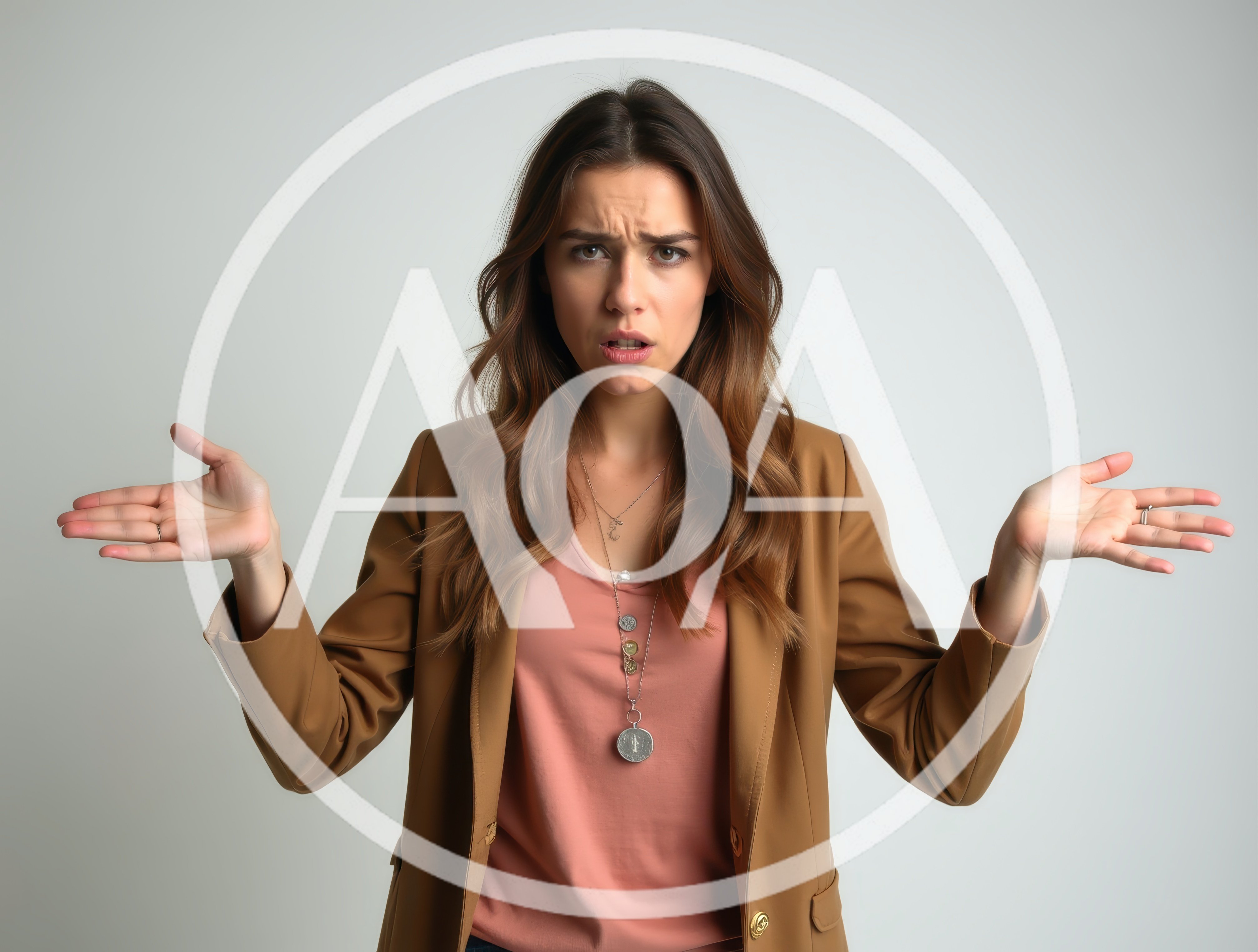 Confused Young Woman Shrugging Shoulders In Studio