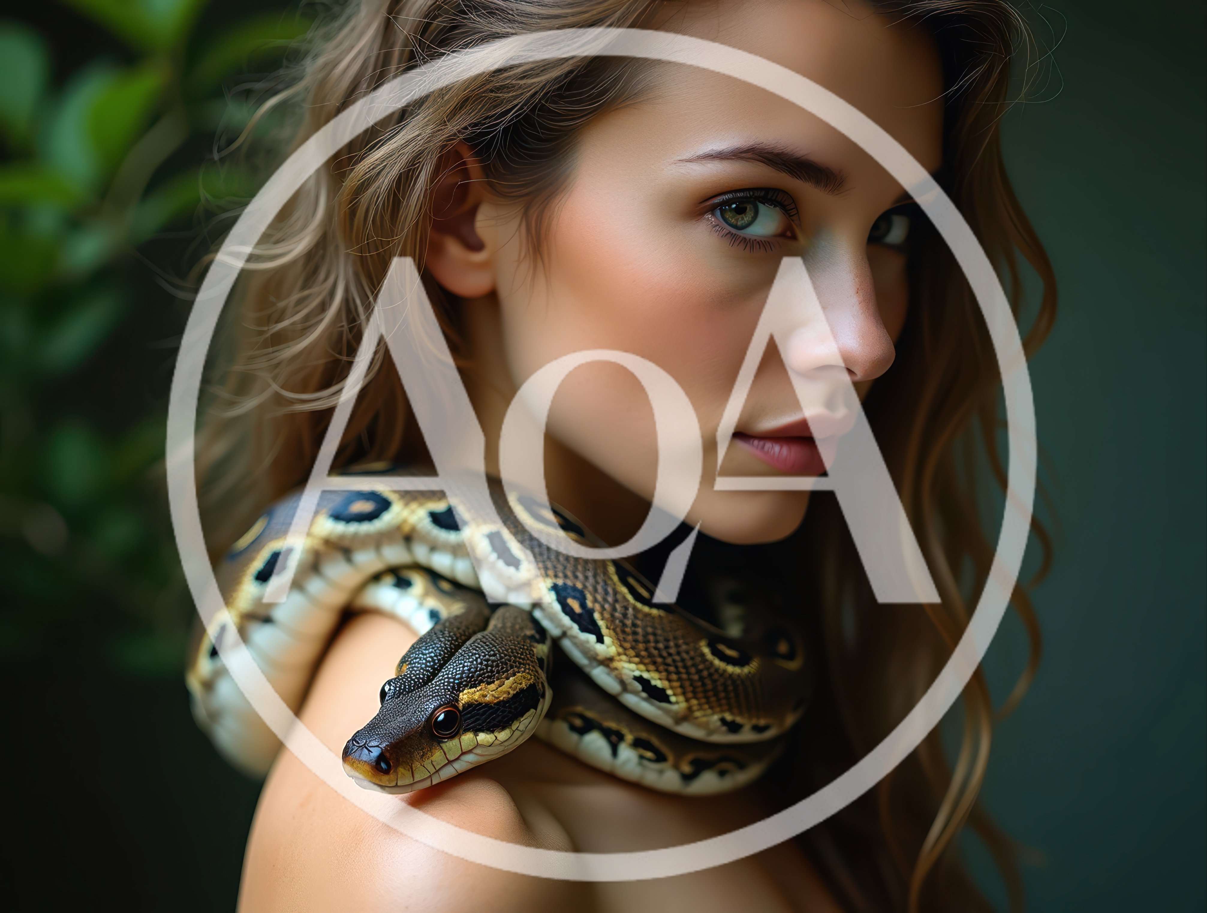 Young Woman With A Python Snake On Her Shoulder