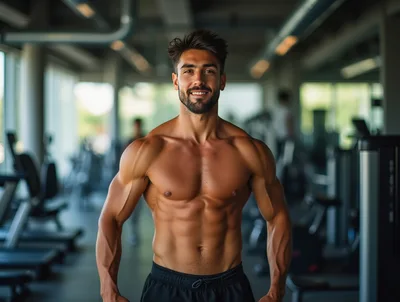 Muscular Man Smiling In A Modern Gym