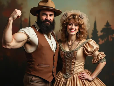 Couple Dressed In Vintage Western Attire Posing Together
