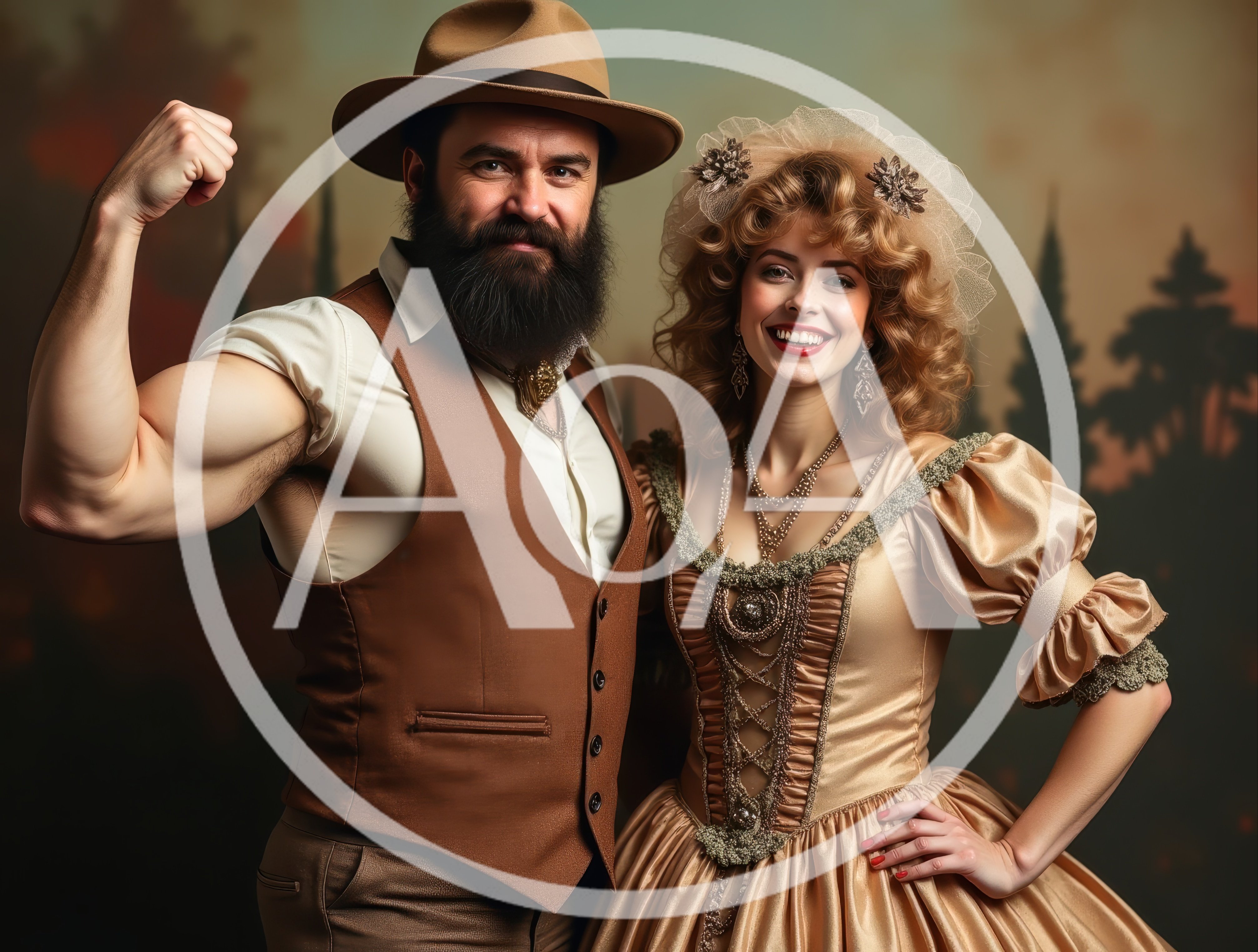 Couple Dressed In Vintage Western Attire Posing Together