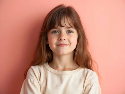 Portrait Of A Young Girl Smiling Against A Pink Background