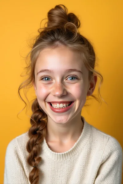 Portrait Of A Smiling Young Girl With Braided Hair