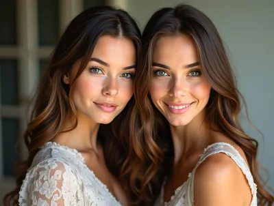 Portrait Of Two Beautiful Young Women Smiling Together