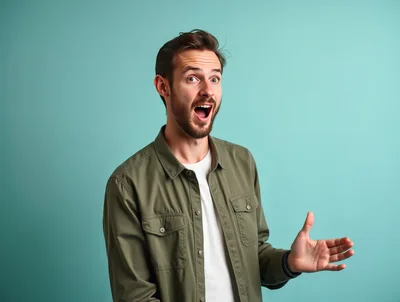 Surprised Young Man Gesturing With Open Hand