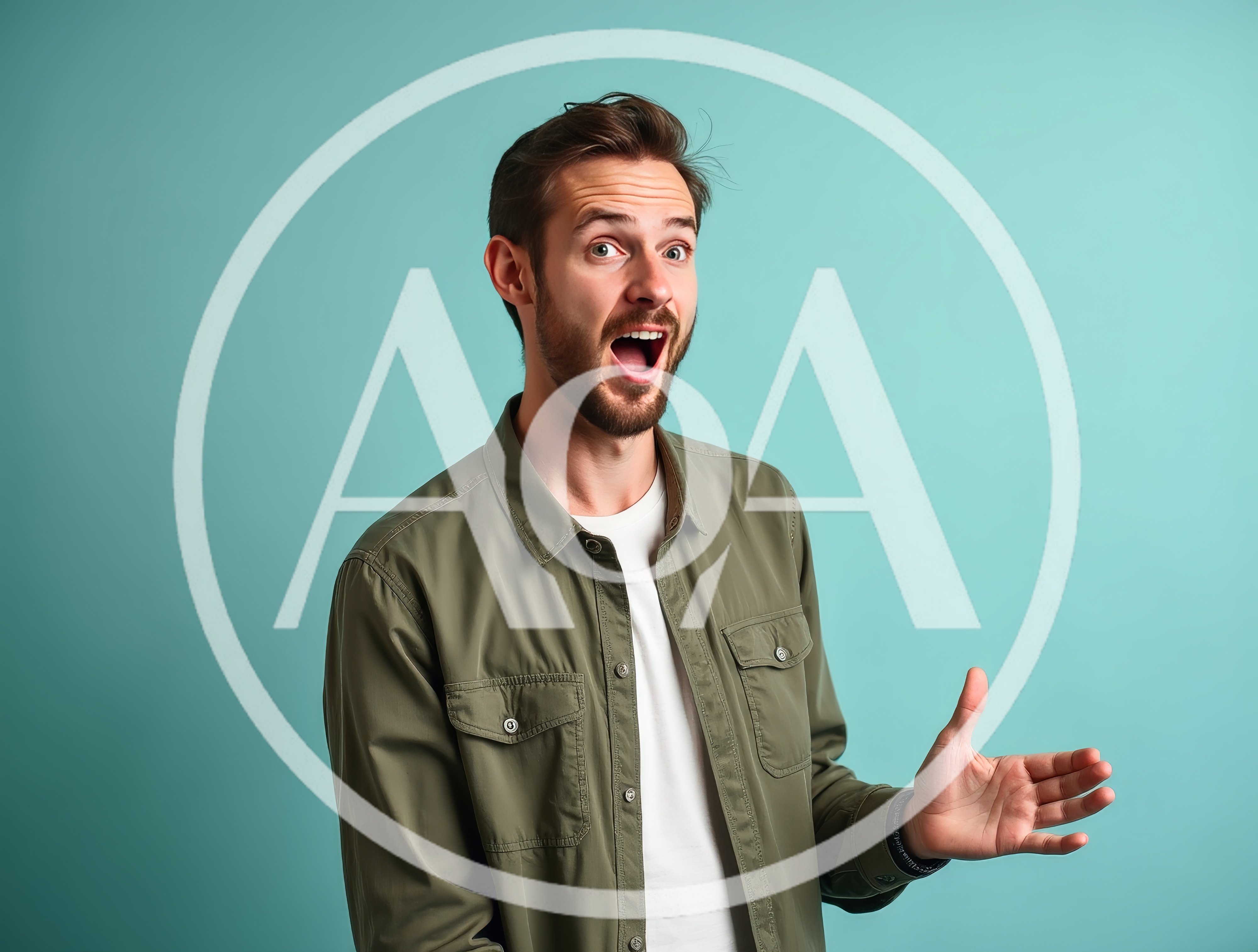 Surprised Young Man Gesturing With Open Hand
