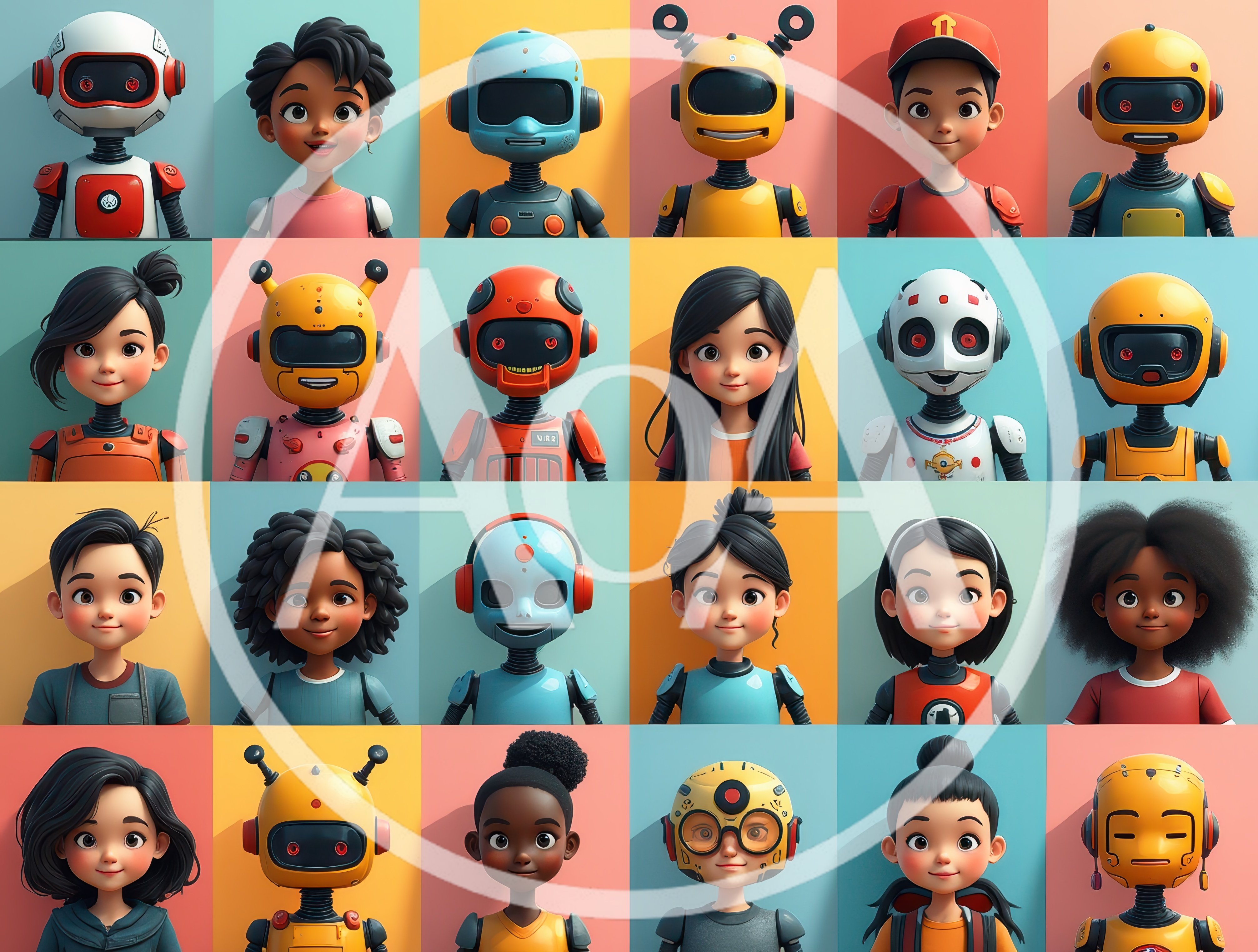 Collection Of Diverse Human And Robot Character Portraits