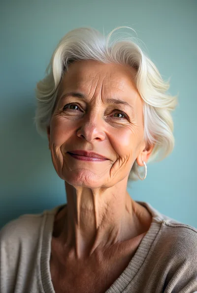 Portrait Of A Smiling Mature Woman With White Hair