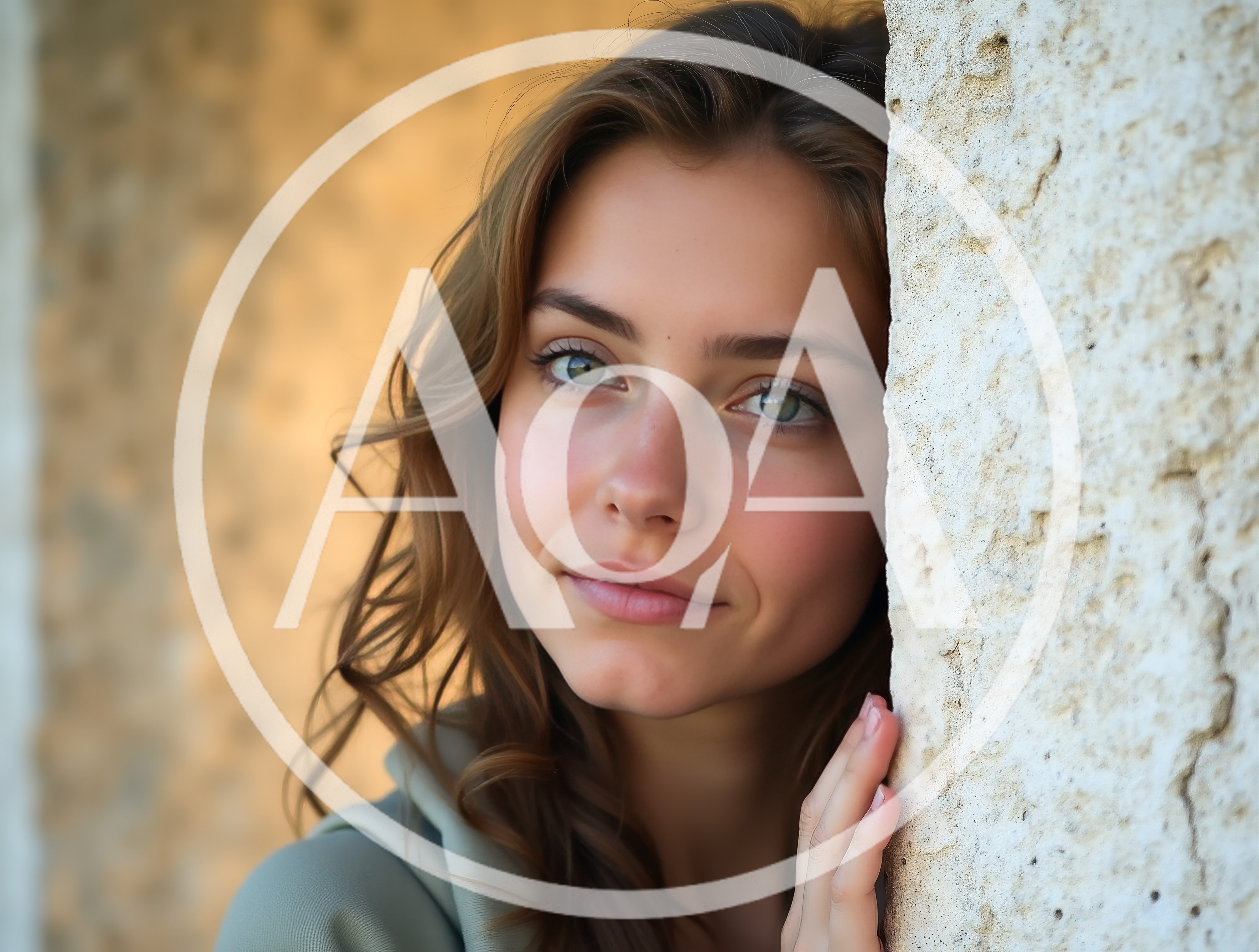 Portrait Of A Young Woman Leaning Against A Stone Wall